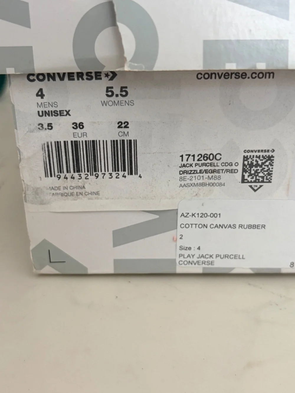 Converse x Commes de Garçon Canvas Sneakers with Red Heart 4M/5.5W